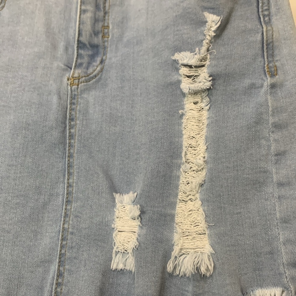 Denim BLVD Slim Fit Rugged Jean Skirt Waist 28 Distressed Mini Skirt Blue Wash - Picture 3 of 7